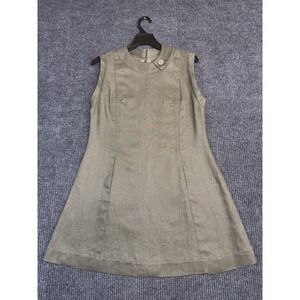 Wear In Good Health Women's Linen Shift Dress Medium Olive Green Sleeveless
